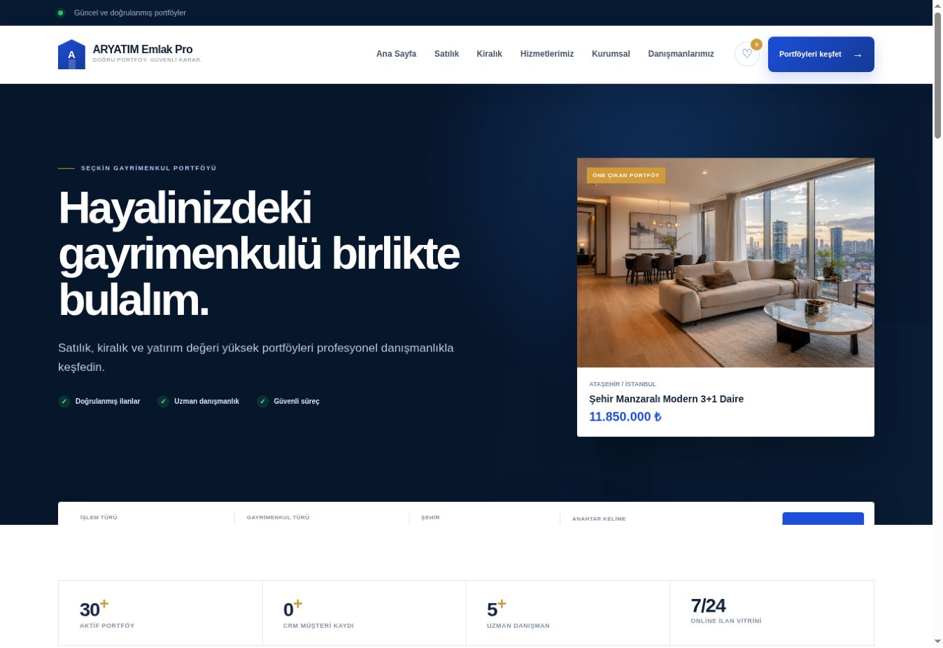 ARYATIM Emlak Pro gerçek uygulama ön yüzü